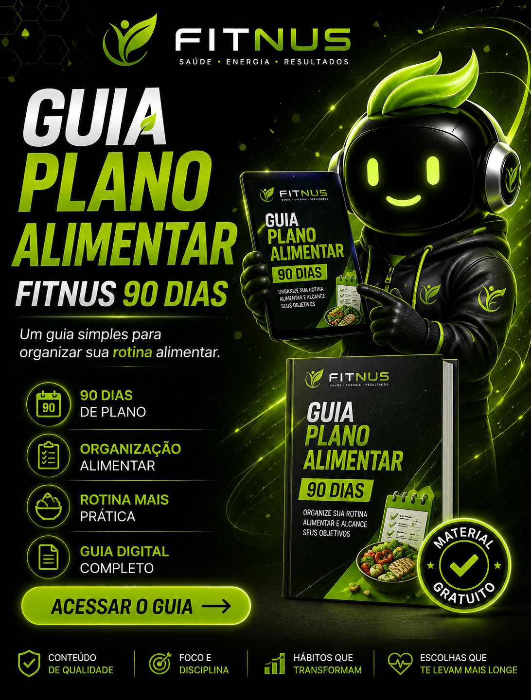 Capa do Guia Plano Alimentar Fitnus 90 Dias, material gratuito